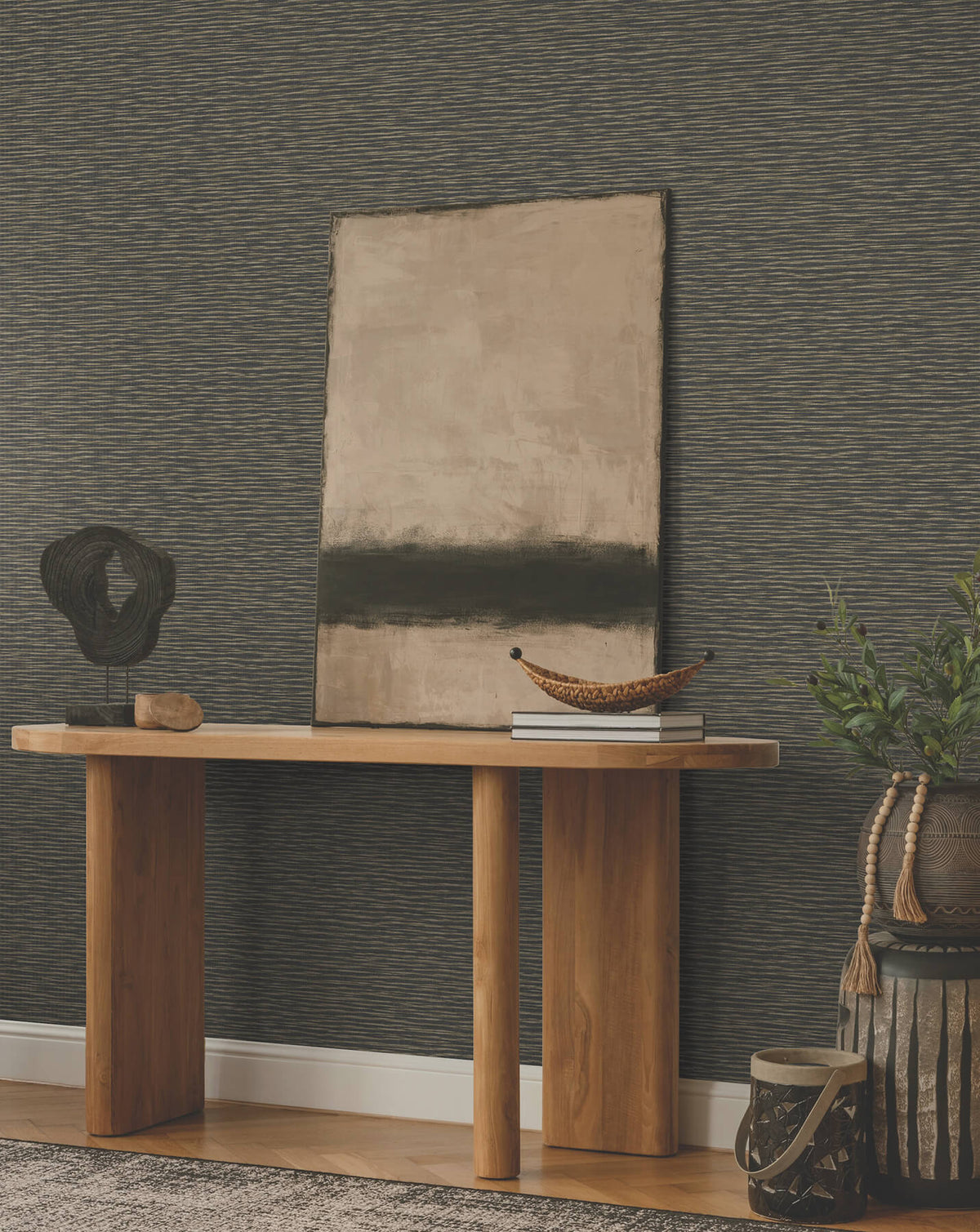 Ronald Redding Tea Garden Lotus Weave Wallpaper - Charcoal