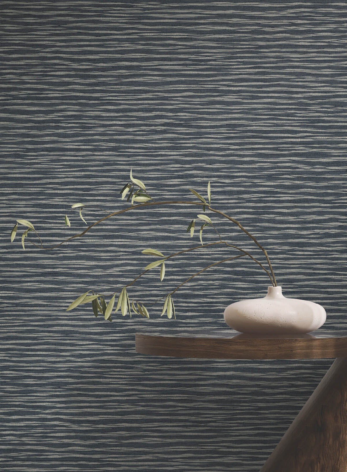 Ronald Redding Tea Garden Lotus Weave Wallpaper - Navy