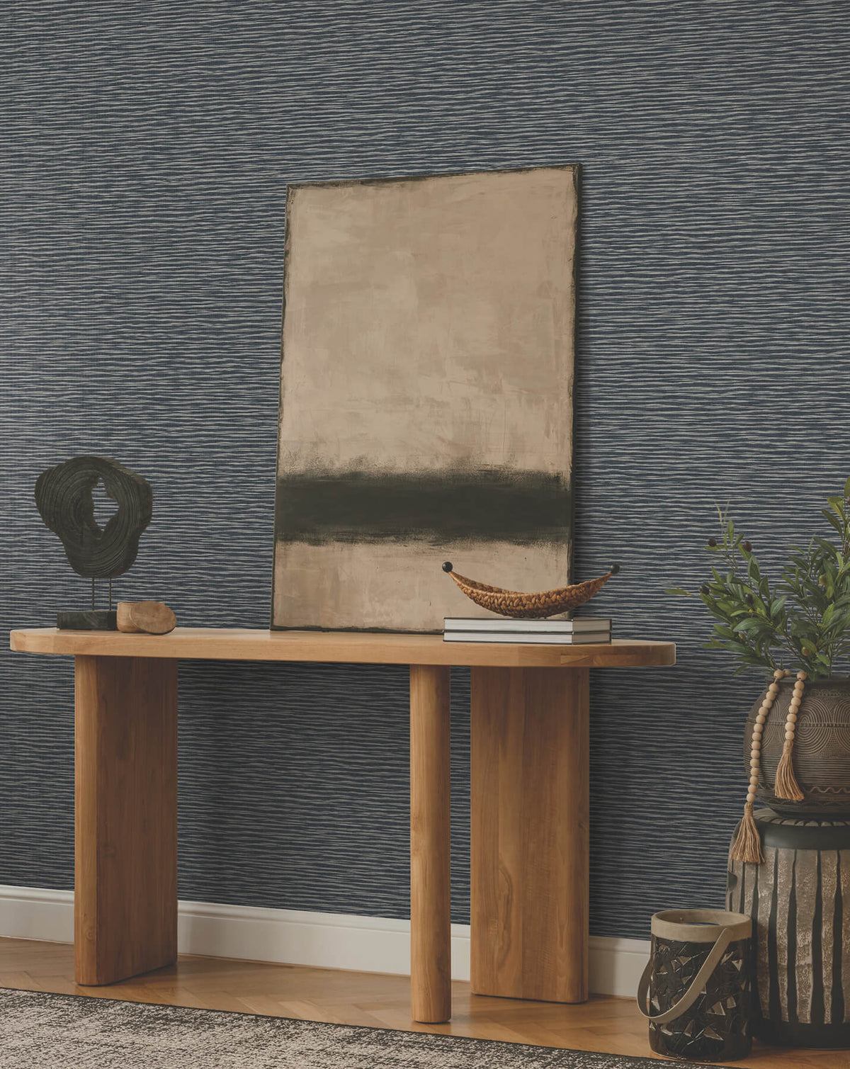 Ronald Redding Tea Garden Lotus Weave Wallpaper - Navy