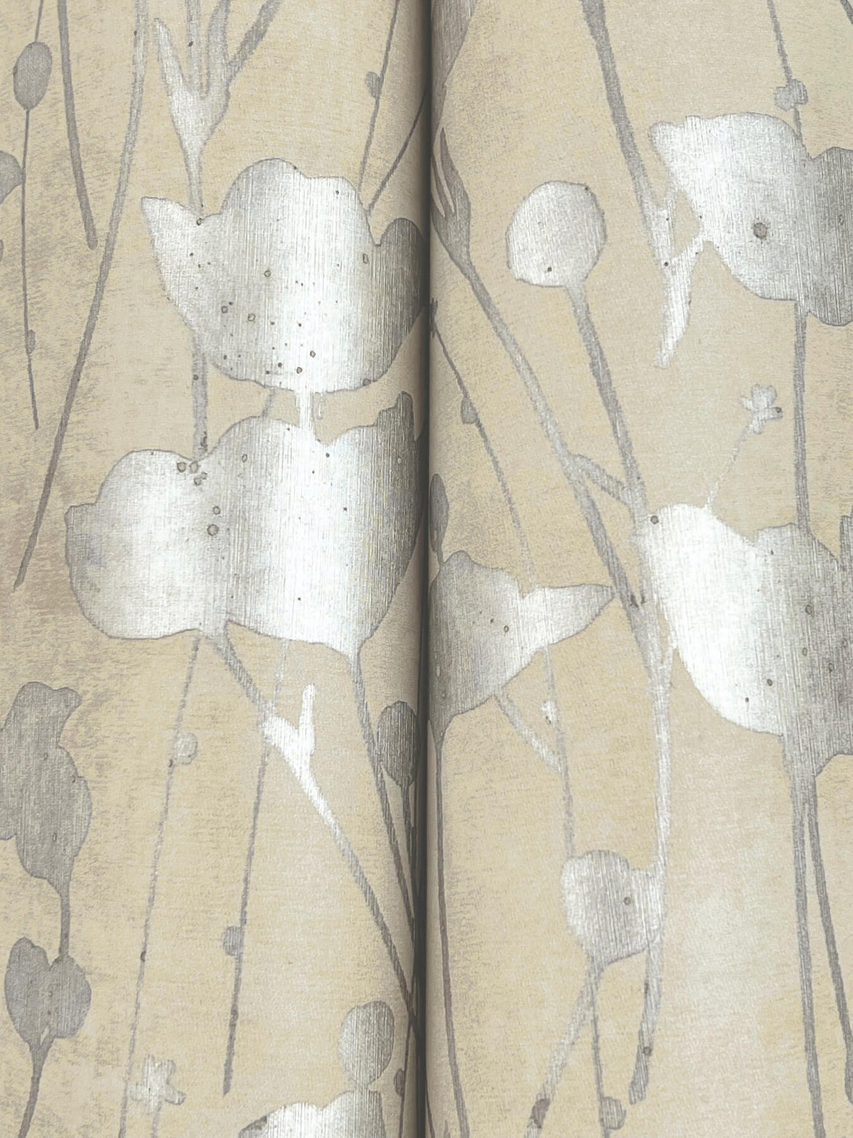 Ronald Redding Tea Garden Shimmering Poppies Wallpaper Sample - Cream & Silver