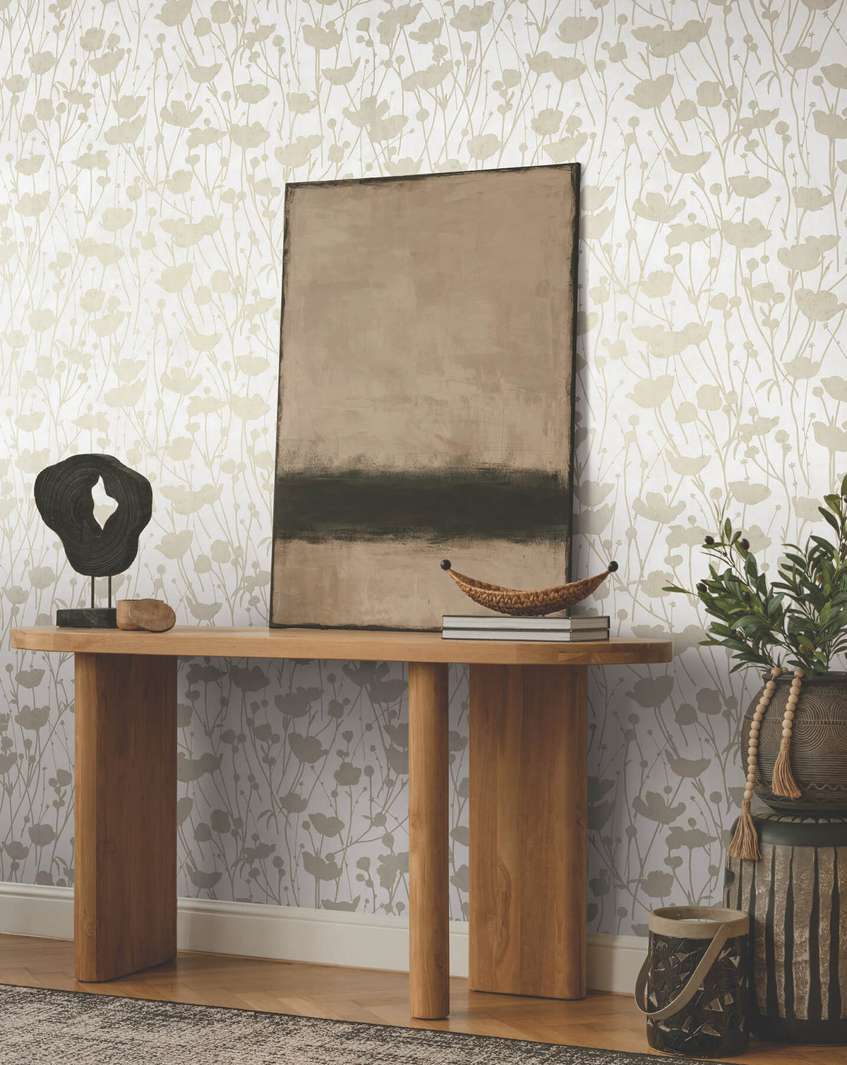 Ronald Redding Tea Garden Shimmering Poppies Wallpaper - White & Gold