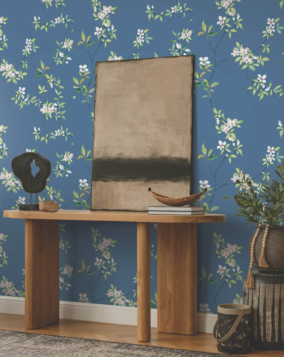 Ronald Redding Tea Garden April Blossom Wallpaper - Cobalt