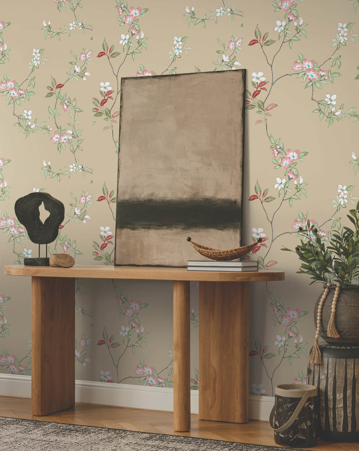 Ronald Redding Tea Garden April Blossom Wallpaper - Sand