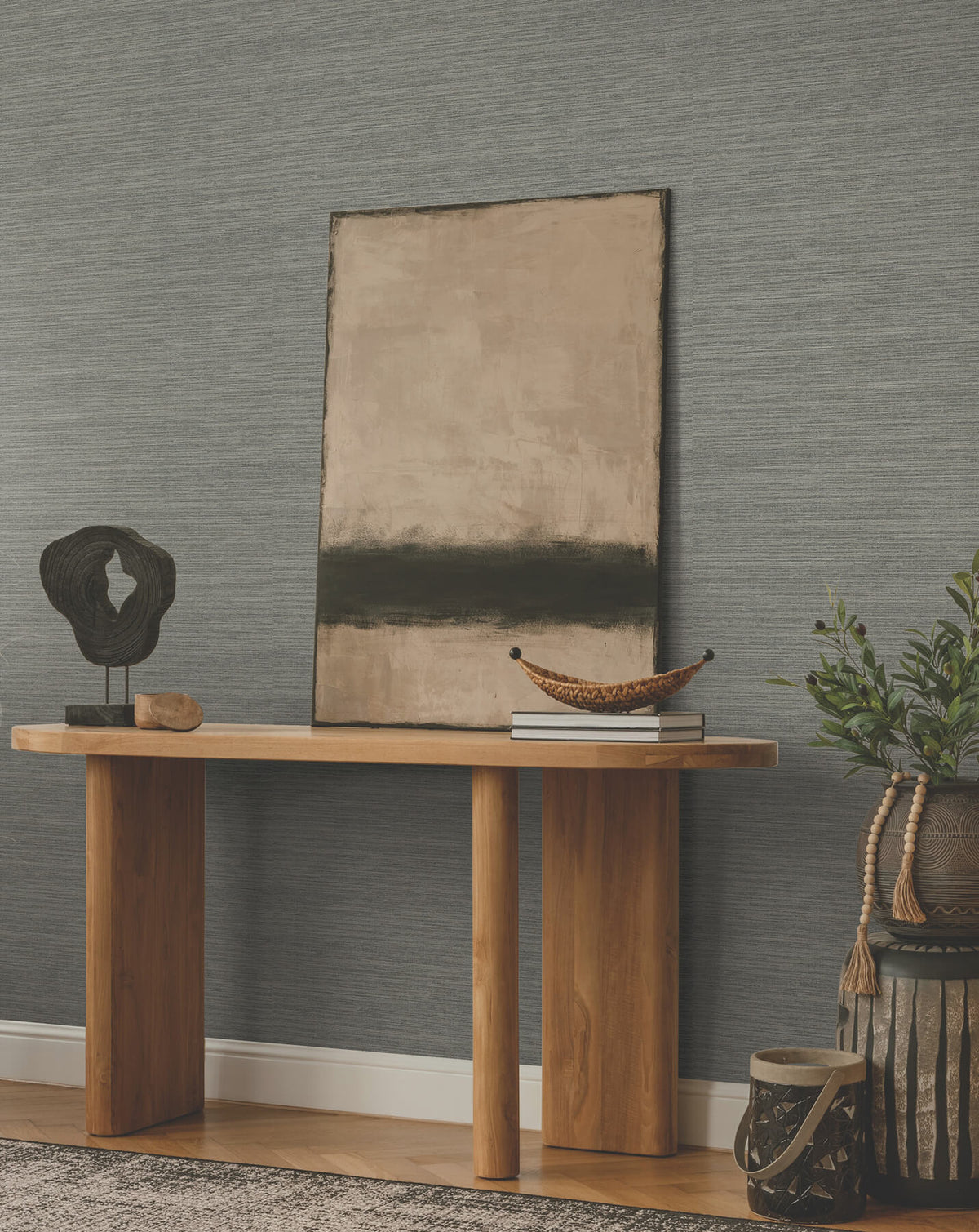 Ronald Redding Tea Garden Amyra Silk Wallpaper - Charcoal