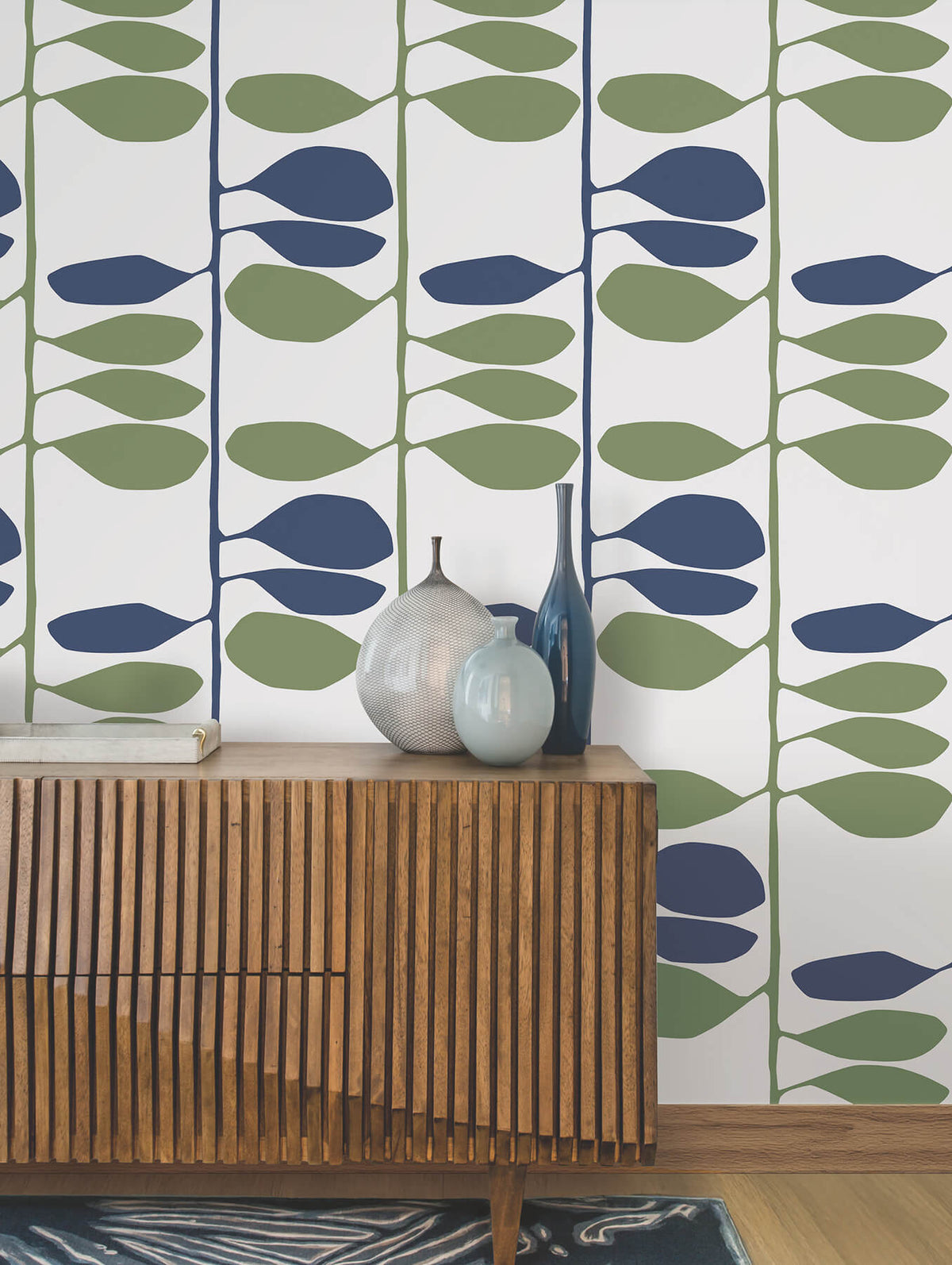 York Artisan Studio Sculpted Vines Wallpaper - Alpine & Ultramarine