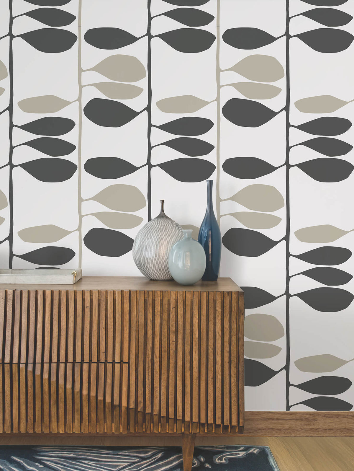 York Artisan Studio Sculpted Vines Wallpaper - Carbon & Linen