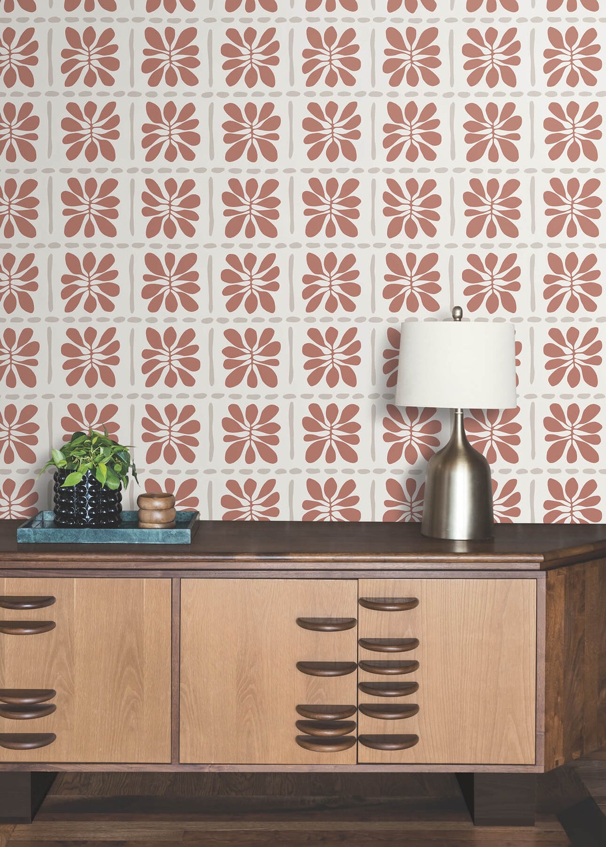 York Artisan Studio Mimosa Fleur Wallpaper Sample - Terracotta