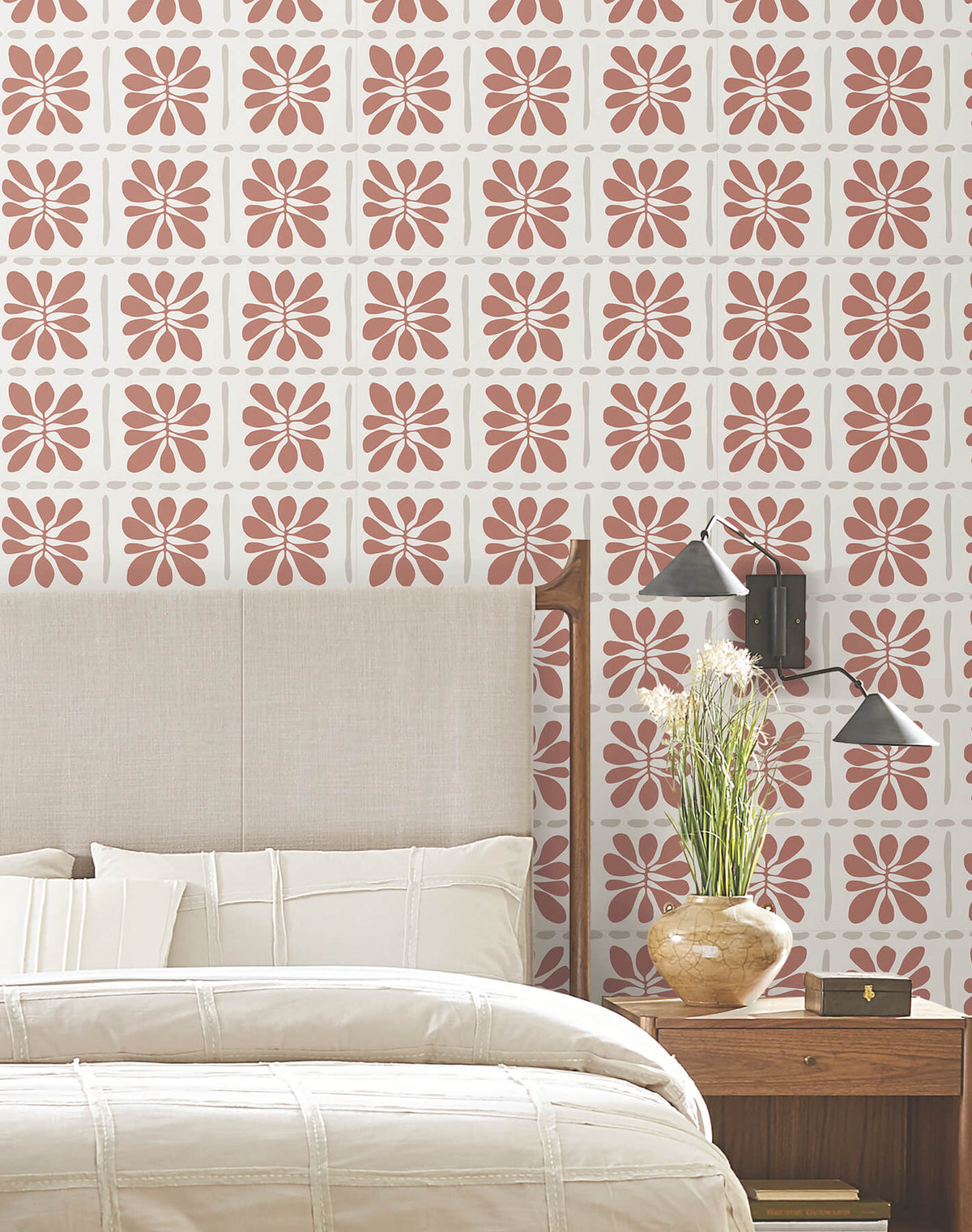 York Artisan Studio Mimosa Fleur Wallpaper Sample - Terracotta