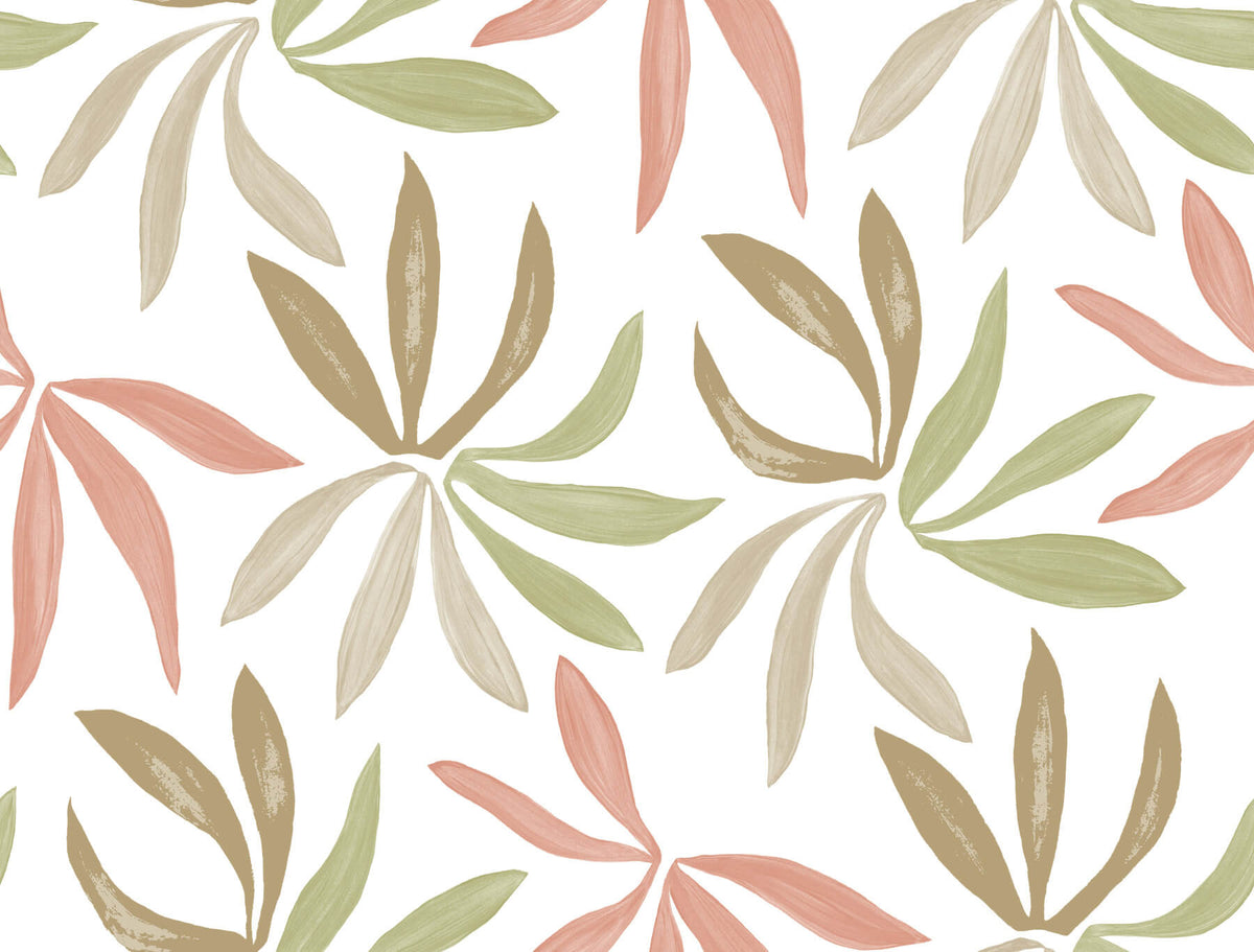 York Artisan Studio Little Garden Wallpaper Sample - Leaf & Coral