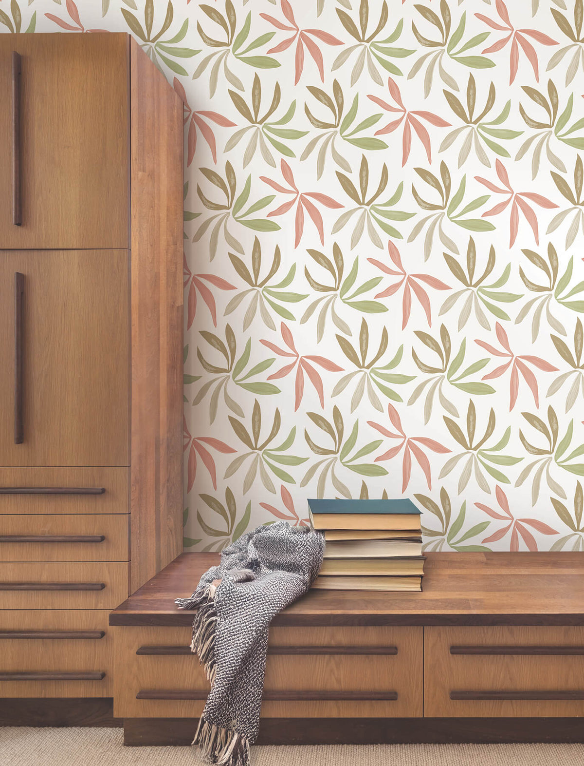 York Artisan Studio Little Garden Wallpaper Sample - Leaf & Coral