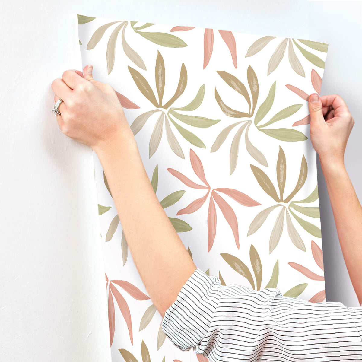 York Artisan Studio Little Garden Wallpaper Sample - Leaf & Coral