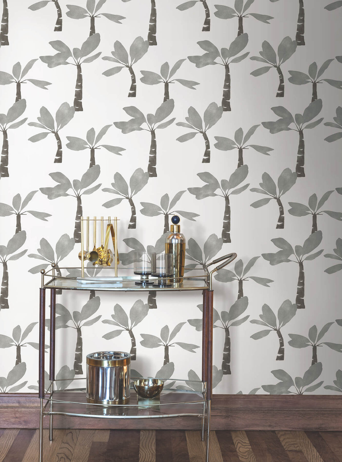 York Artisan Studio Painted Oasis Wallpaper Sample - Carbon & Graphite