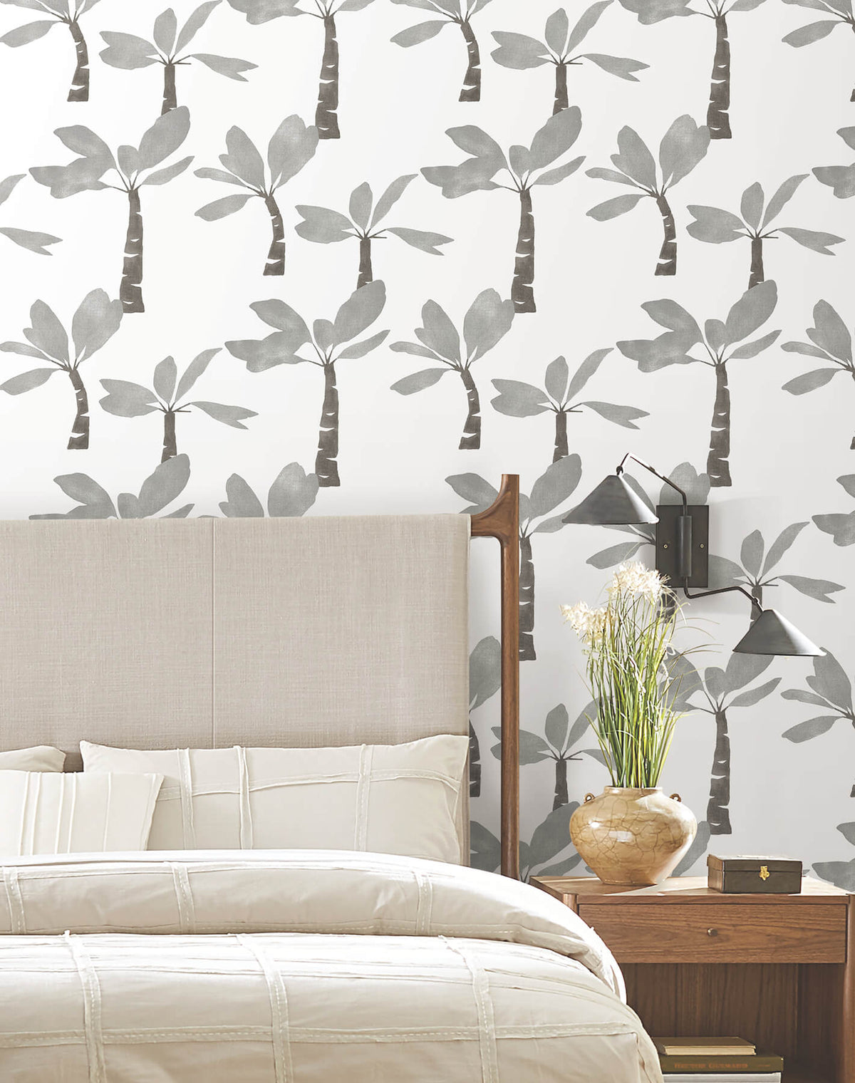 York Artisan Studio Painted Oasis Wallpaper Sample - Carbon & Graphite