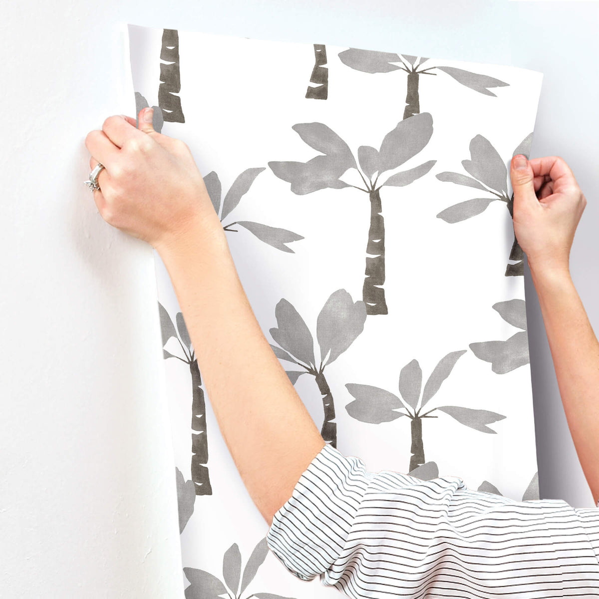 York Artisan Studio Painted Oasis Wallpaper Sample - Carbon & Graphite