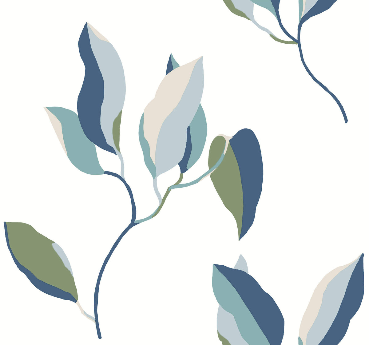 York Artisan Studio Brushwork Branches Wallpaper Sample - Alpine & Cobalt