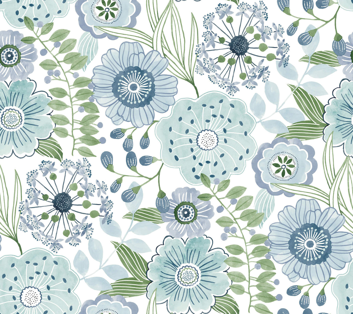 York Artisan Studio Artistic Bouquet Wallpaper Sample - Alpine & Leaf