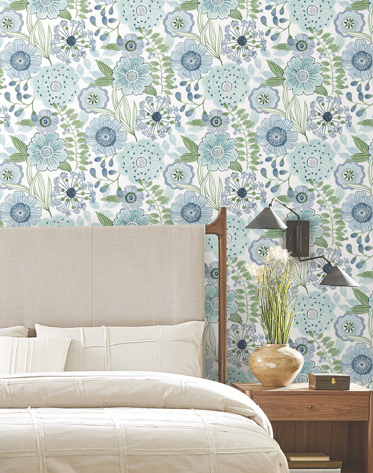 York Artisan Studio Artistic Bouquet Wallpaper Sample - Alpine & Leaf