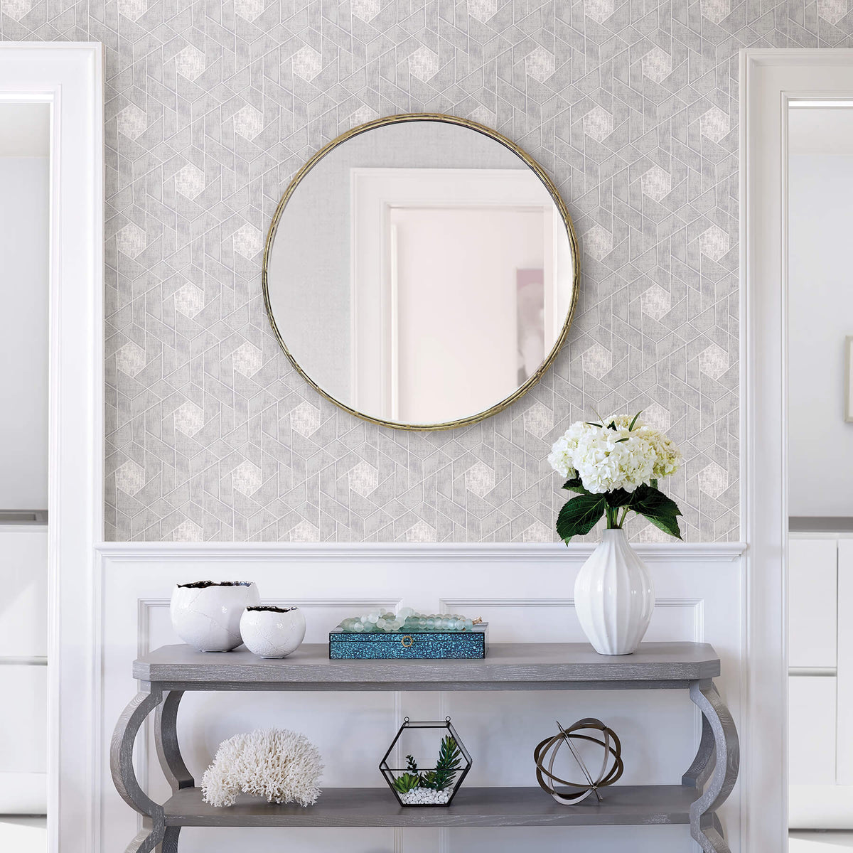 Scott Living Granada Geometric Wallpaper Sample - Light Grey