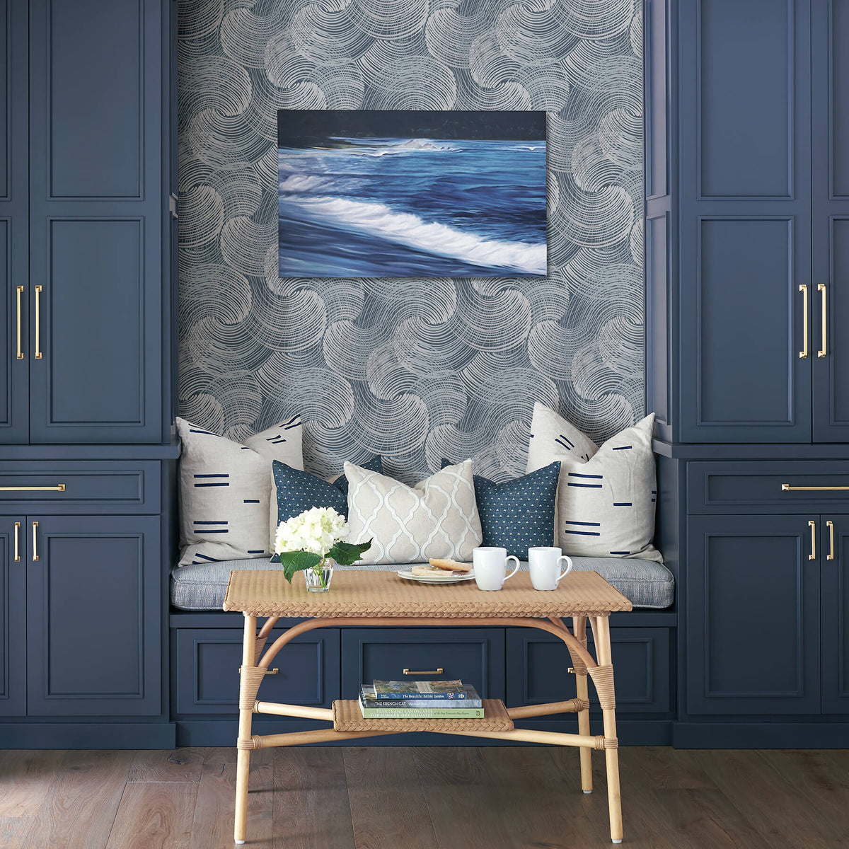 Scott Living Karson Swirling Geometric Wallpaper - Blue
