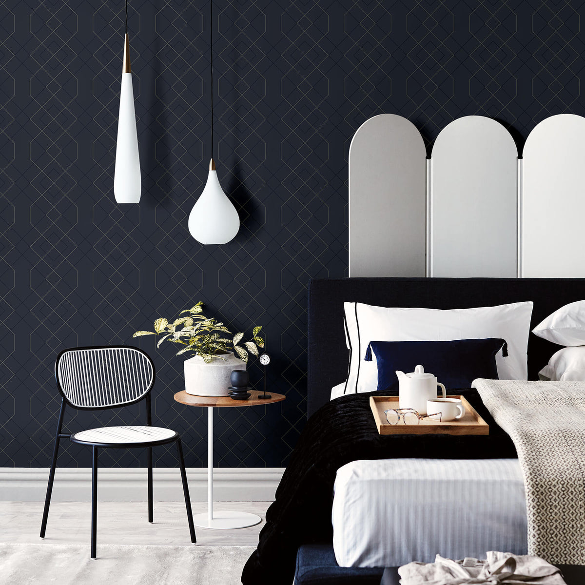 Scott Living Ballard Geometric Wallpaper - Indigo Blue