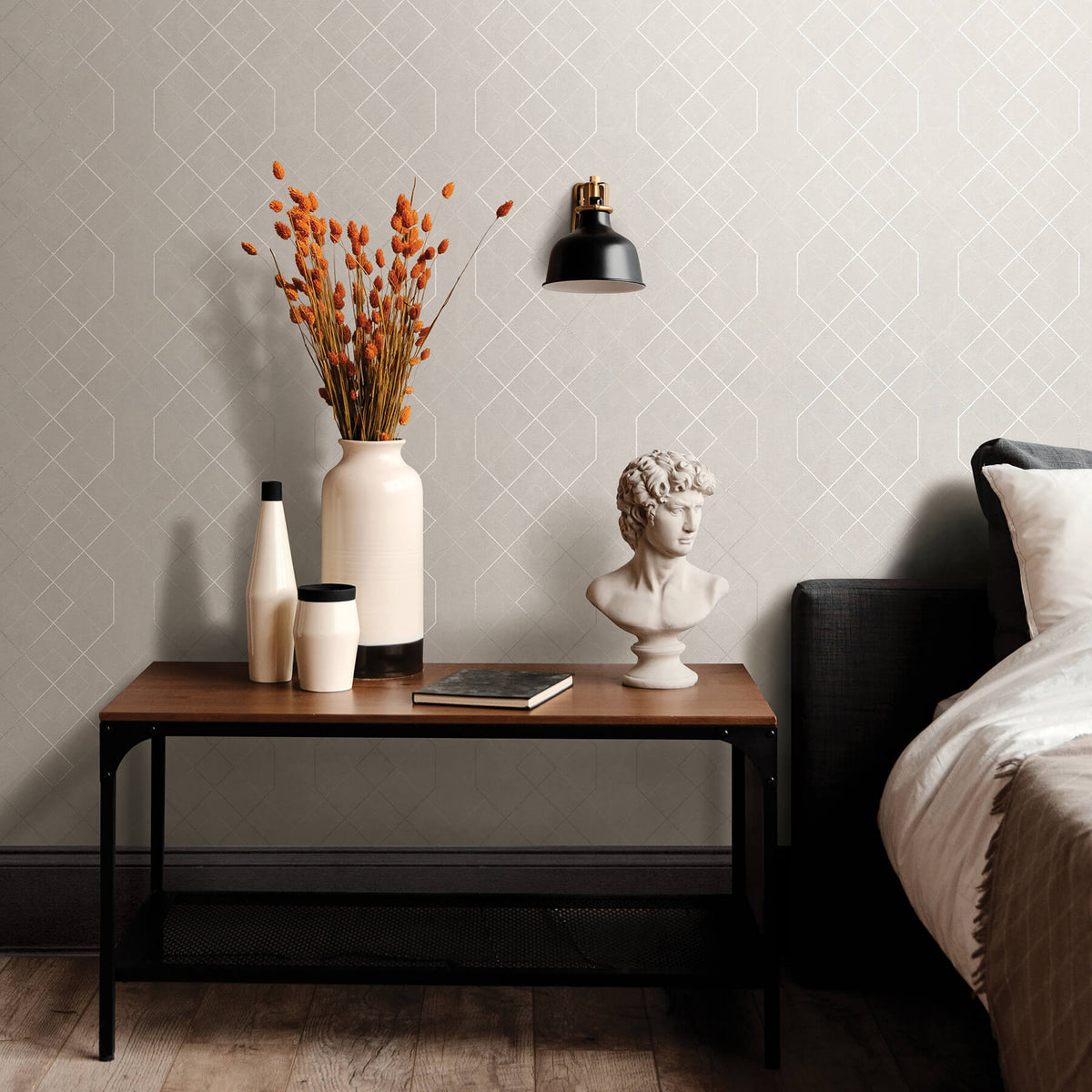 Scott Living Ballard Geometric Wallpaper Sample - Silver