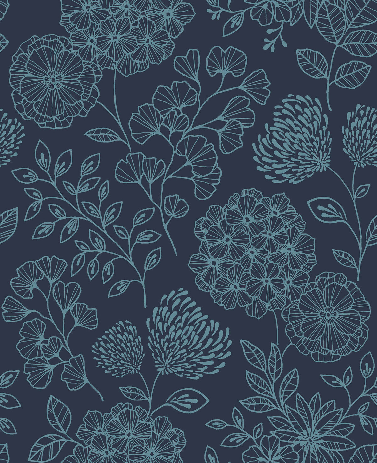 Scott Living Ada Floral Wallpaper - Indigo Blue