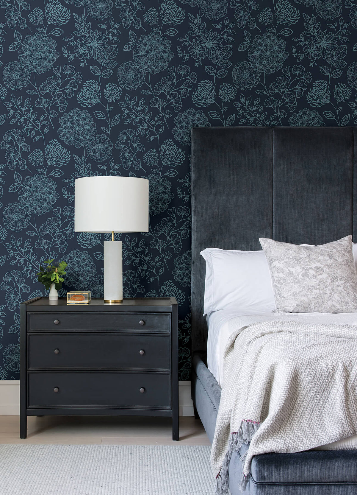 Scott Living Ada Floral Wallpaper - Indigo Blue