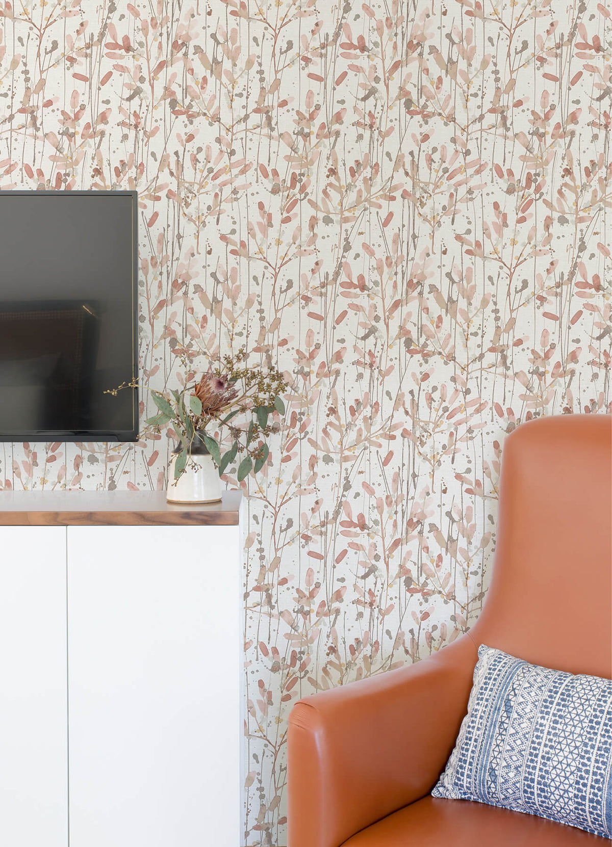 Scott Living Leandra Floral Trail Wallpaper Sample - Coral