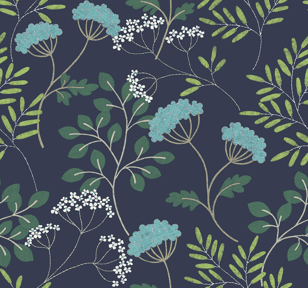 Scott Living Sorrel Botanical Wallpaper Sample - Navy Blue