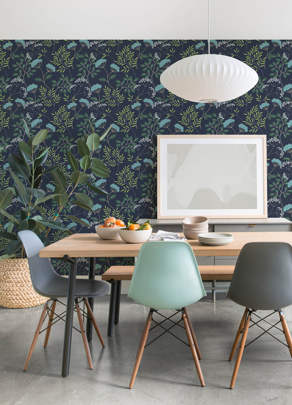 Scott Living Sorrel Botanical Wallpaper Sample - Navy Blue