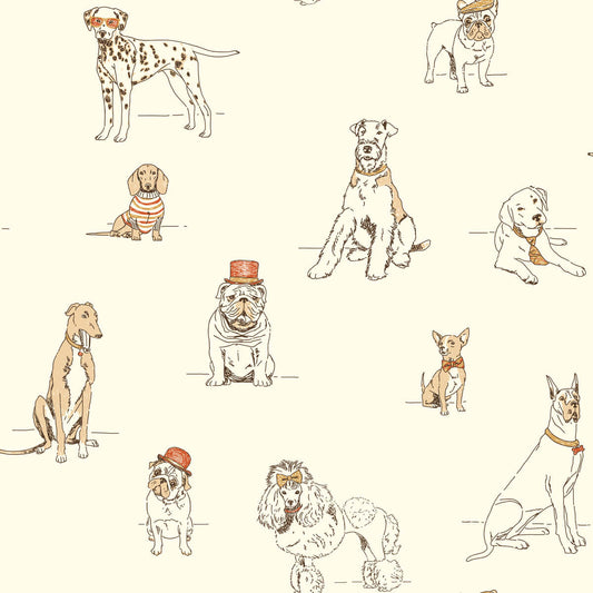 Ashford Toiles Dogs Life Wallpaper - Orange & Gold
