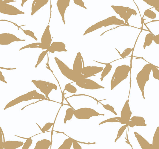 Ronald Redding Tea Garden Persimmon Leaf Wallpaper - Gold & White