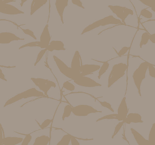 Ronald Redding Tea Garden Persimmon Leaf Wallpaper - Gold & Taupe