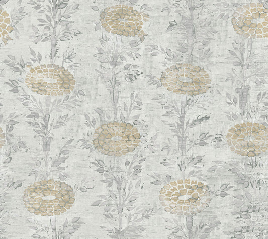 Ronald Redding Tea Garden French Marigold Wallpaper - Gray & Gold