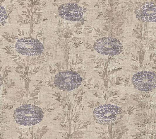 Ronald Redding Tea Garden French Marigold Wallpaper - Tan & Purple