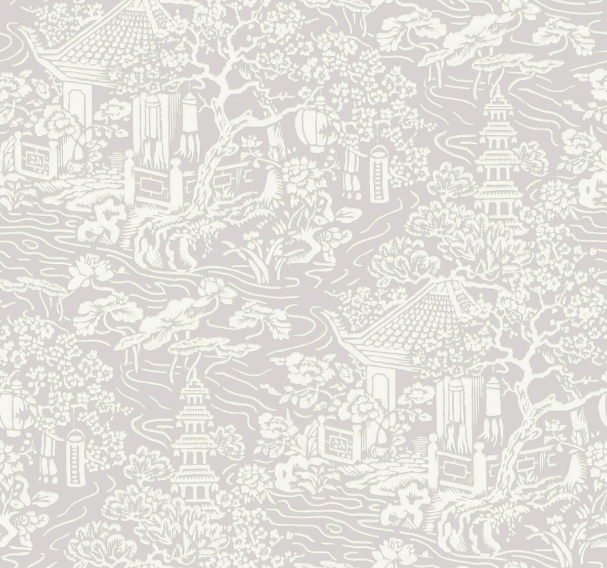 Ronald Redding Tea Garden Chinoiserie Wallpaper - Grey