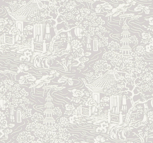 Ronald Redding Tea Garden Chinoiserie Wallpaper - Grey
