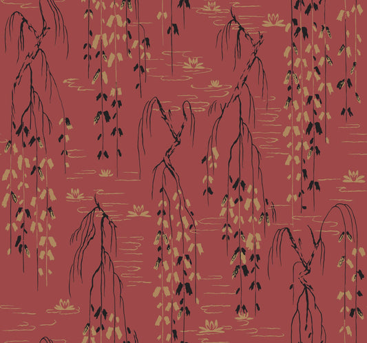 Ronald Redding Tea Garden Willow Branches Wallpaper - Red