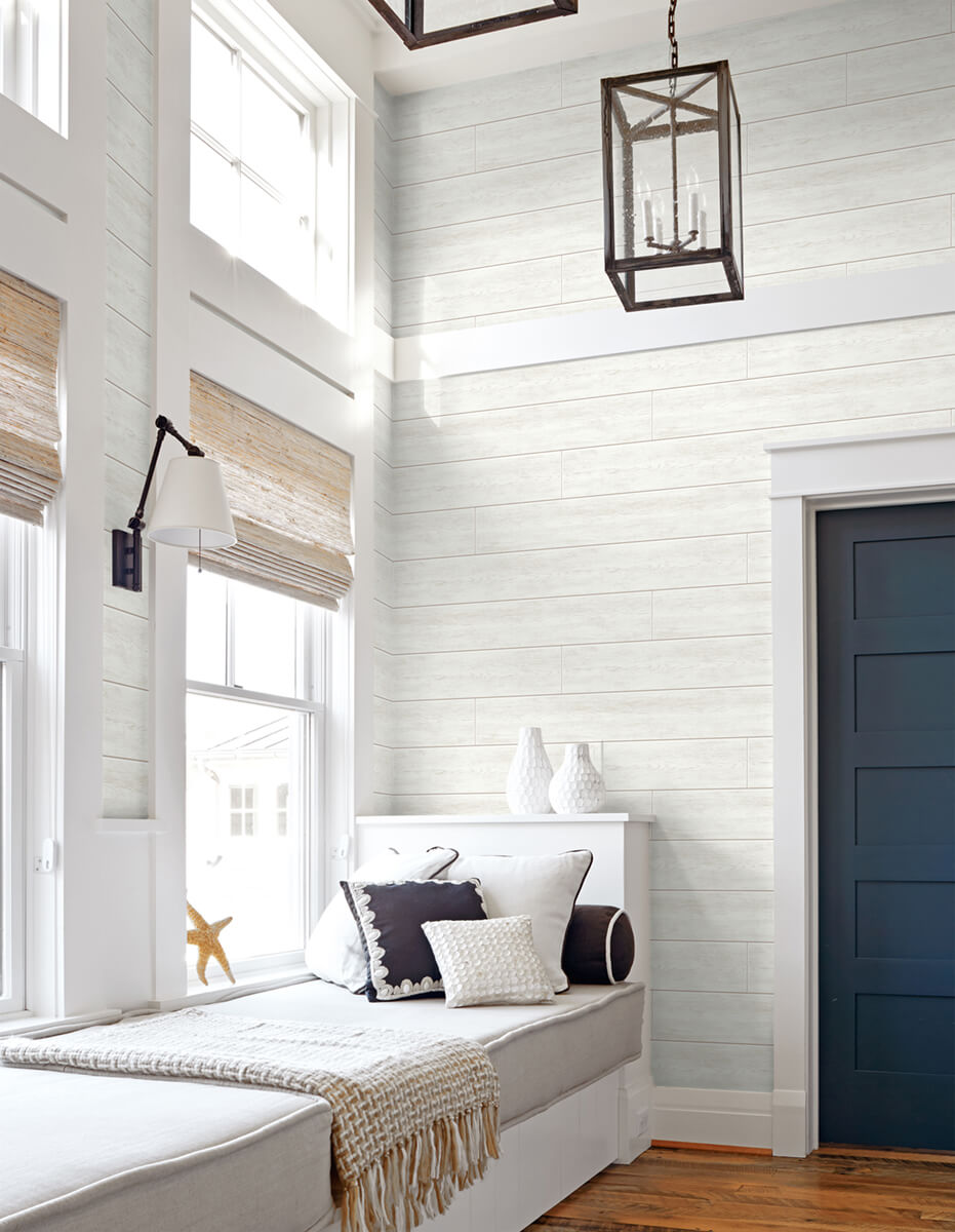 NextWall Farmhouse Shiplap Peel & Stick Wallpaper Sample - White