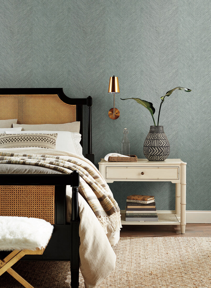 Antonina Vella Bohemian Luxe Metallic Chevron Wallpaper - Blue