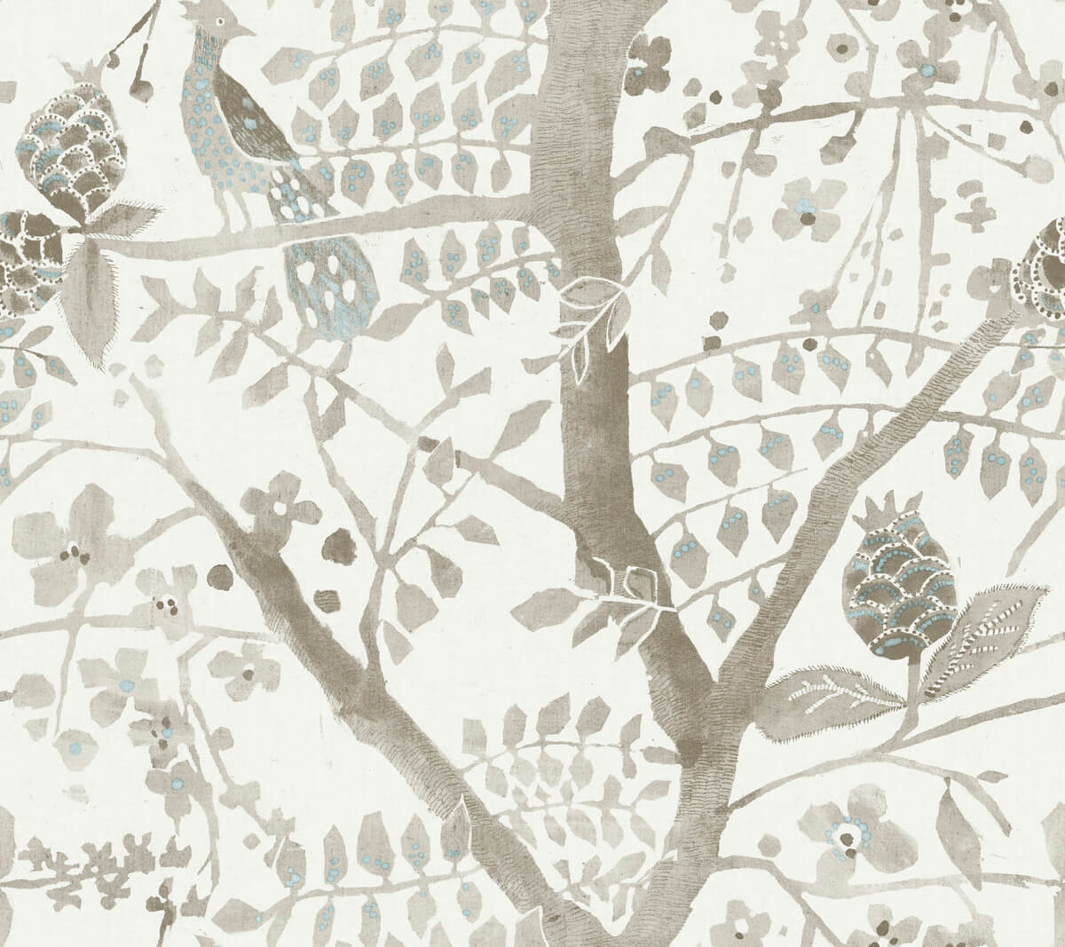 Antonina Vella Bohemian Luxe Peacock Block Print Wallpaper - Off White
