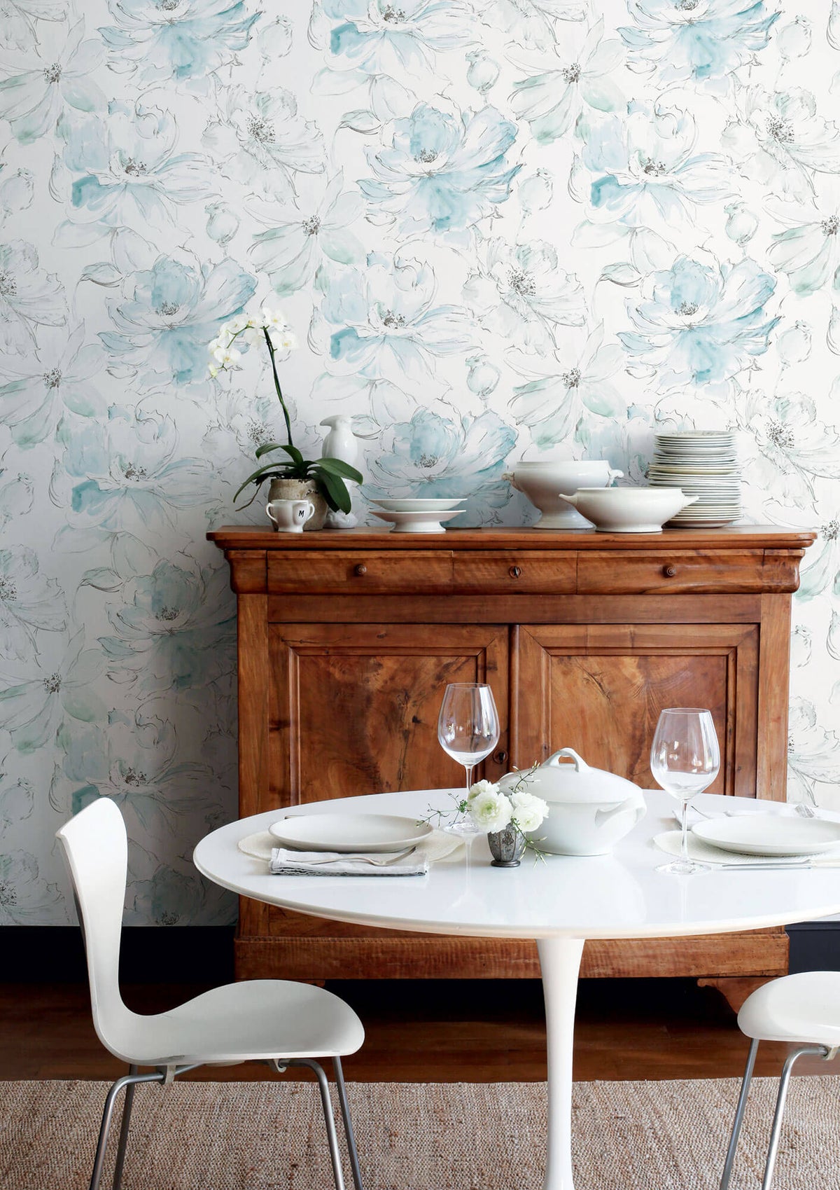 York Impressionist Floral Dreams Wallpaper Sample - Blue & Green