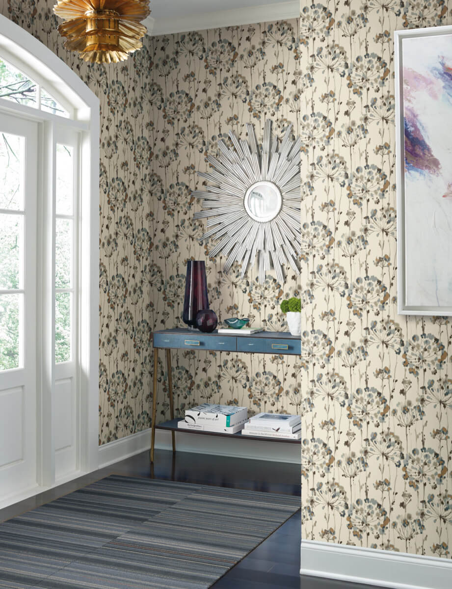 Candice Olson Modern Artisan Flourish Wallpaper - Blue & Gold