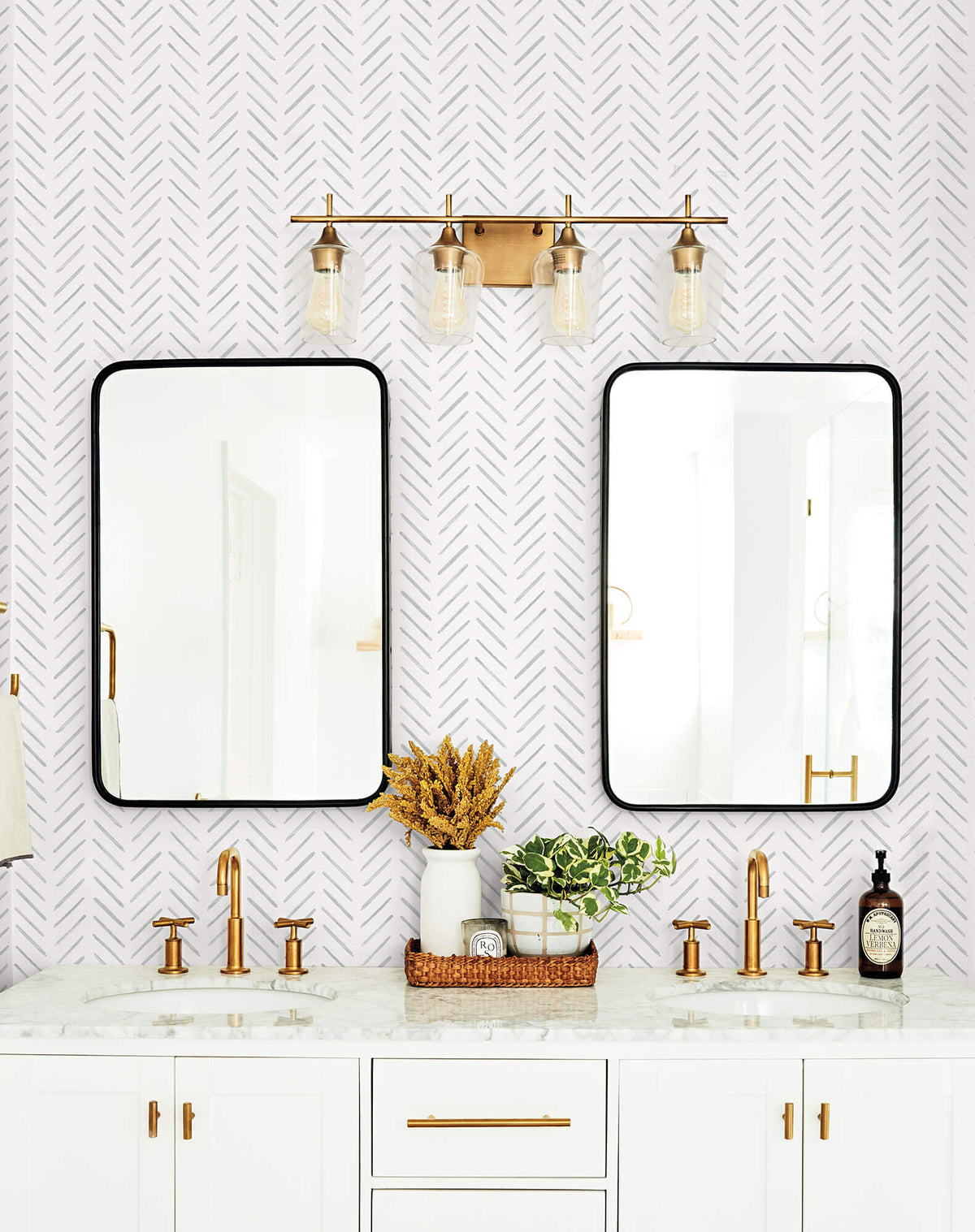 York Waters Edge Painted Herringbone Wallpaper - Gray