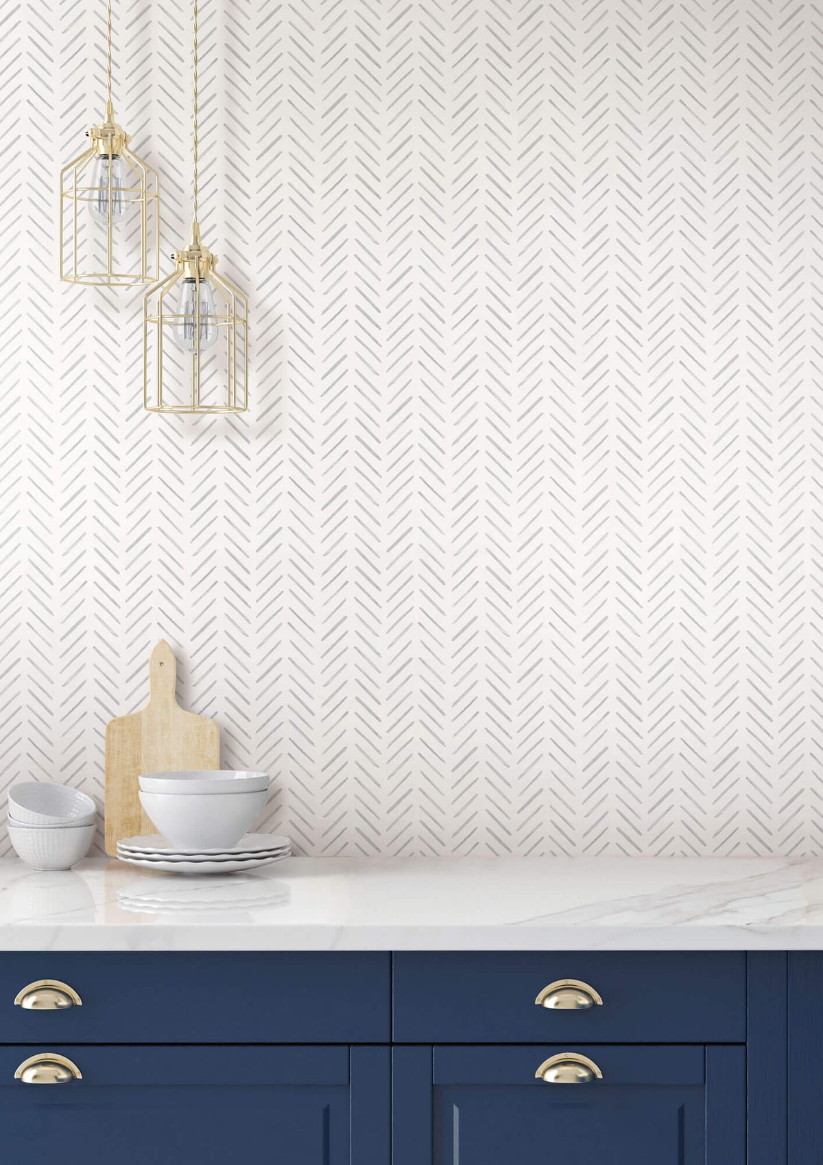 York Waters Edge Painted Herringbone Wallpaper - Gray