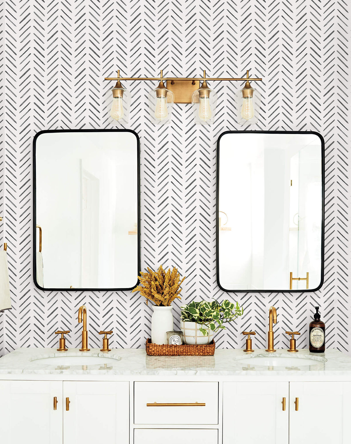 York Waters Edge Painted Herringbone Wallpaper Sample - Black