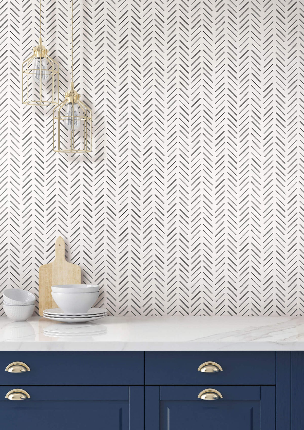 York Waters Edge Painted Herringbone Wallpaper Sample - Black