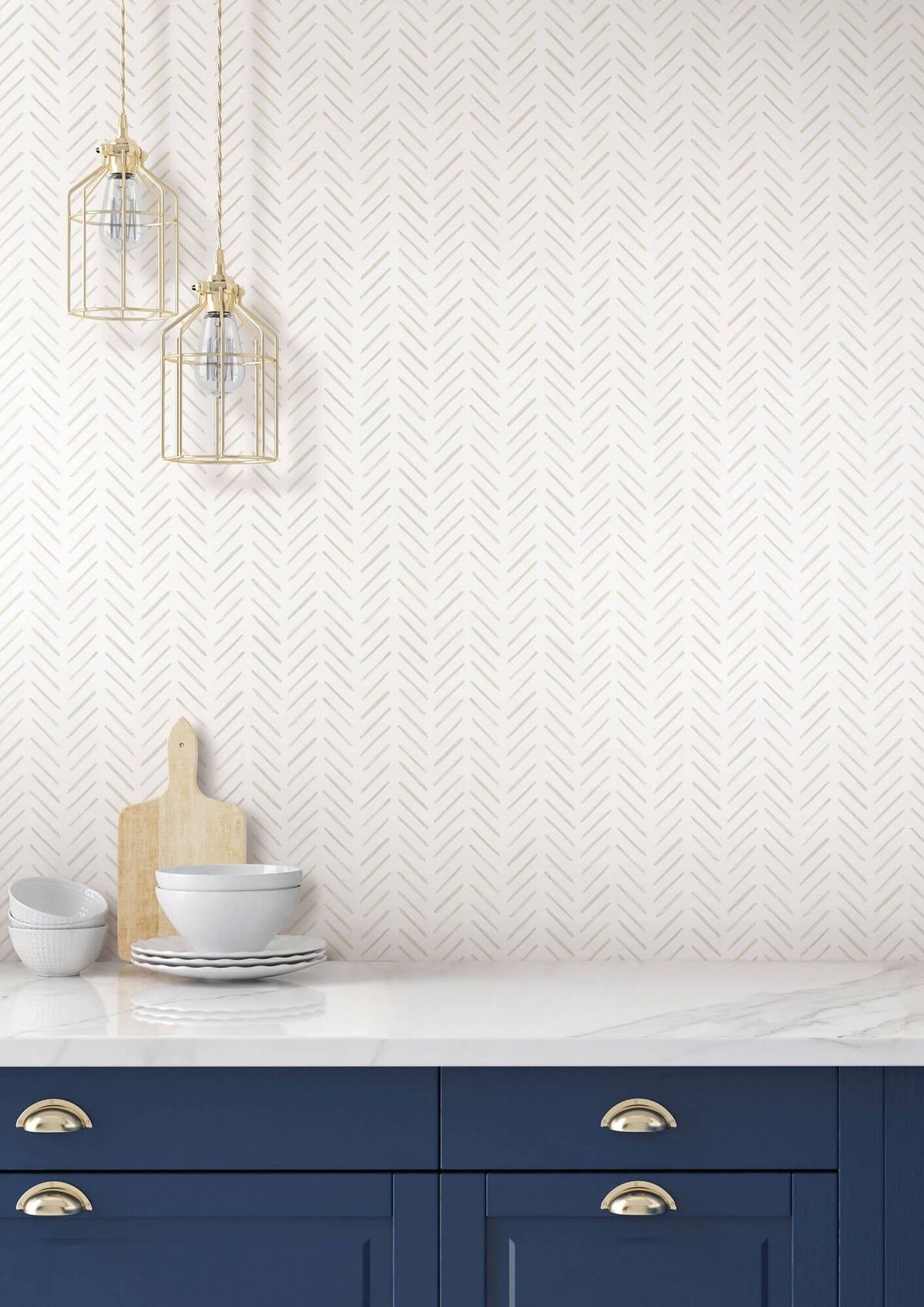York Waters Edge Painted Herringbone Wallpaper - Sand