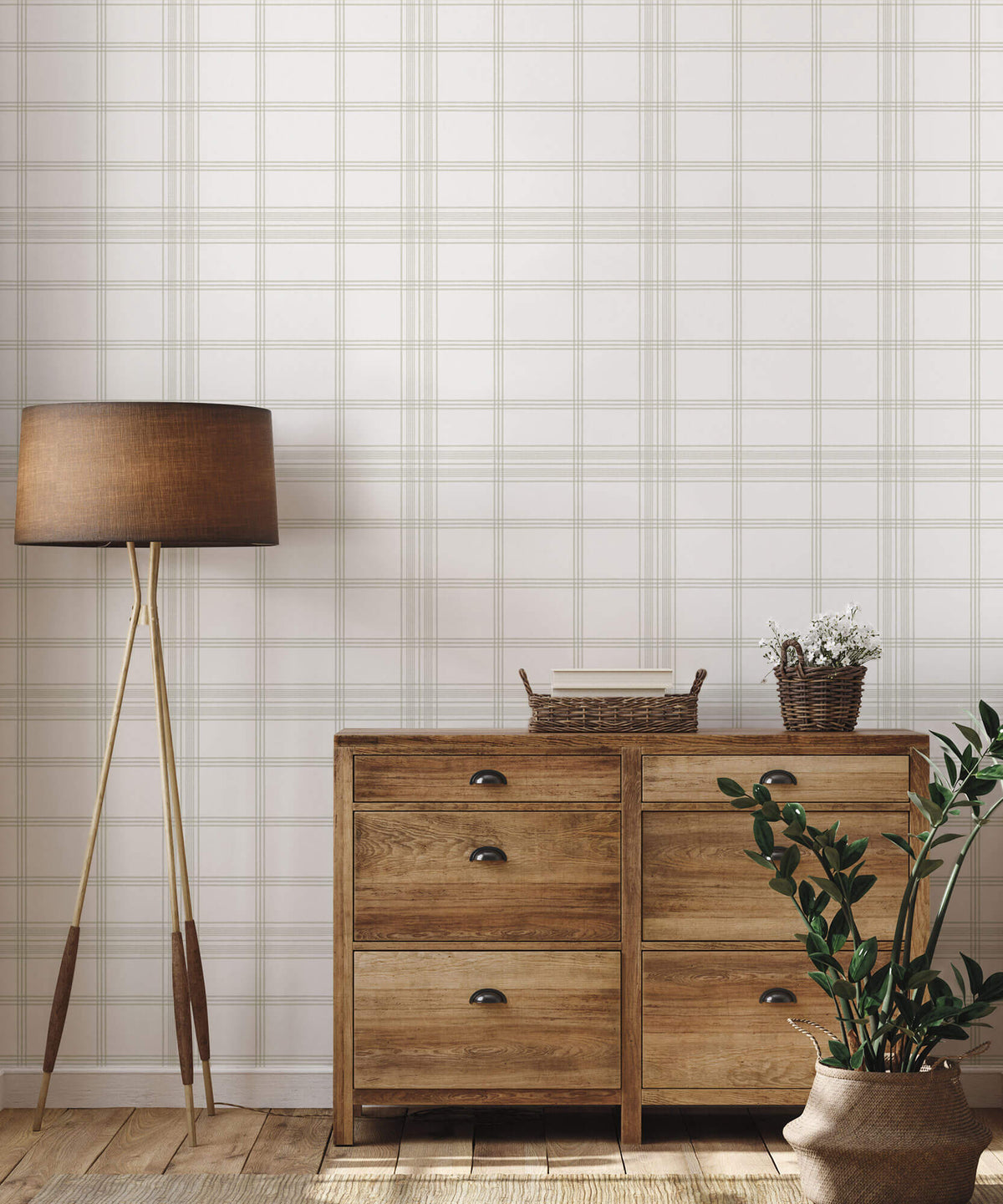 York Waters Edge Charter Plaid Wallpaper Sample - Off White