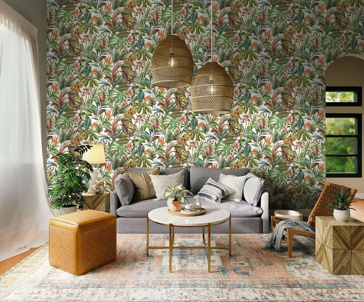 Daisy Bennett Tropical Leopard Peel & Stick Wallpaper Sample - White